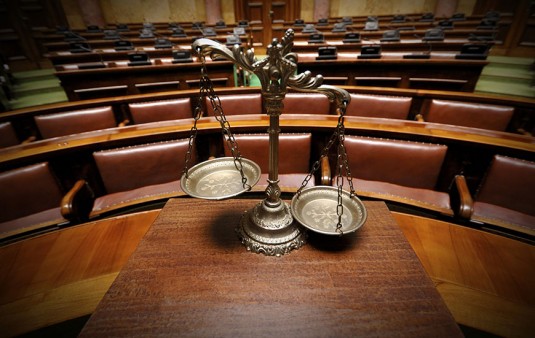 Decorative Scales of Justice in the Courtroom